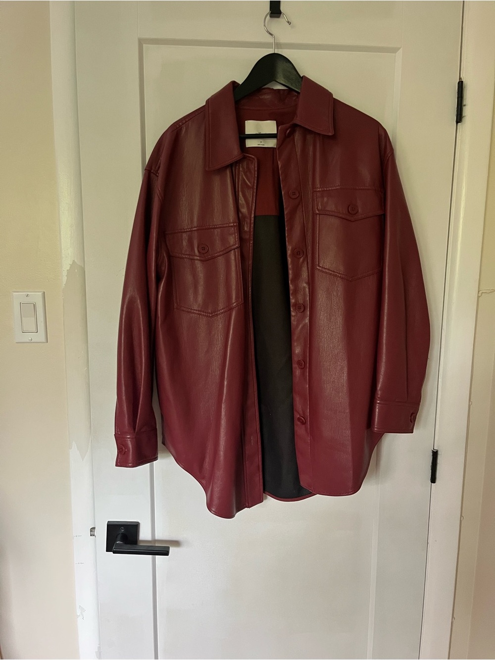 Aritzia Wilfred Leather Shirt Jacket in Deep Burgundy